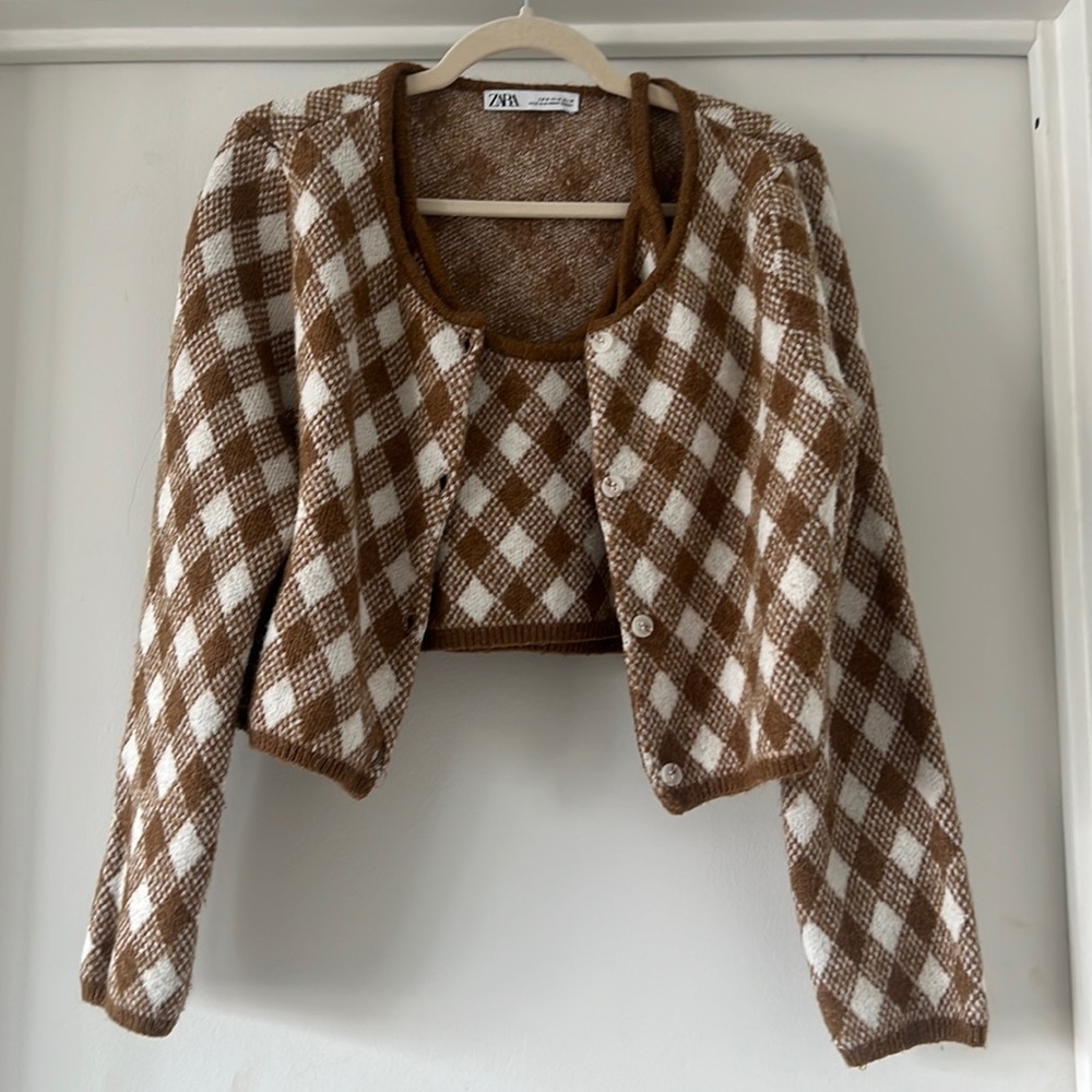 Zara Checkered Cardigan and matching tank